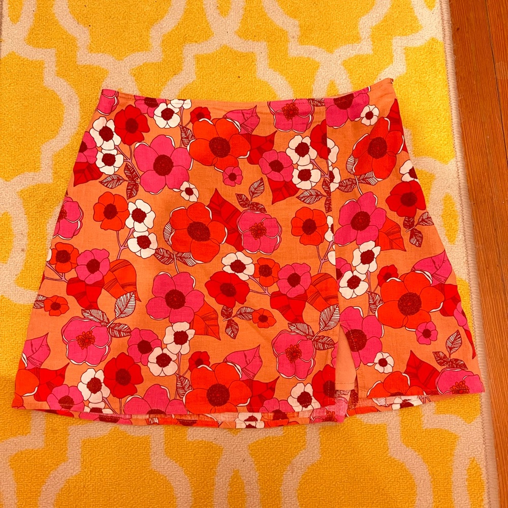 Linen Orange Floral Skirt